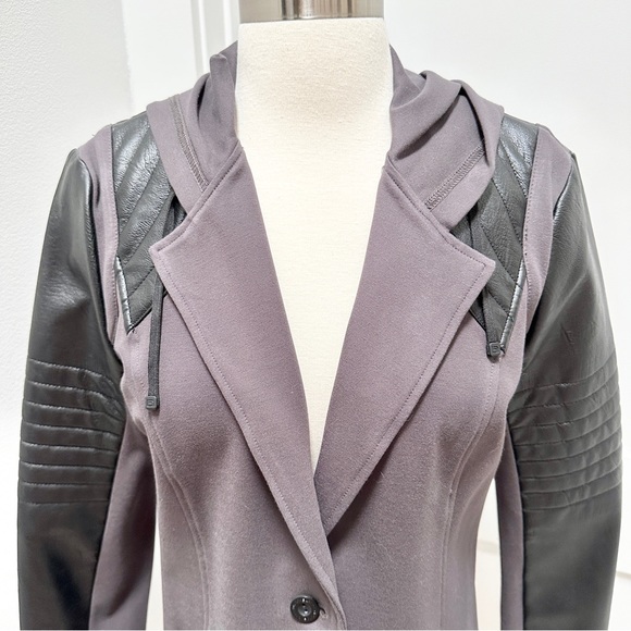 BLANC NOIR Hooded Single-Button Moto Jacket - Picture 6 of 14